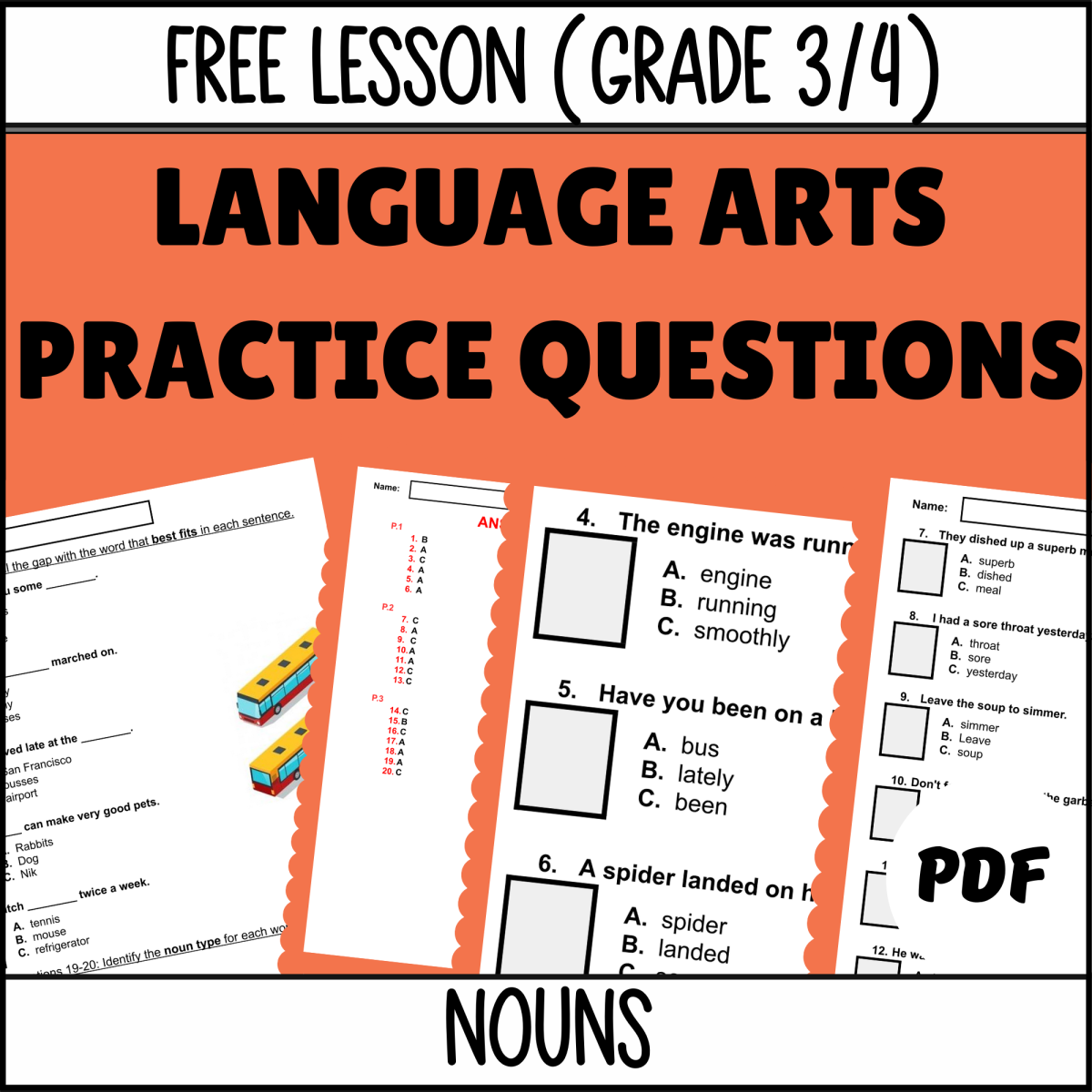 An educational teaching resource from Cored Education entitled Nouns Sample: Grammar Grade 3-4 (PDF) downloadable at Teach Simple.