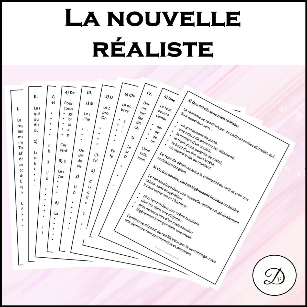 An educational teaching resource from French with Paul David entitled Nouvelle réaliste - caractéristiques et structure downloadable at Teach Simple.