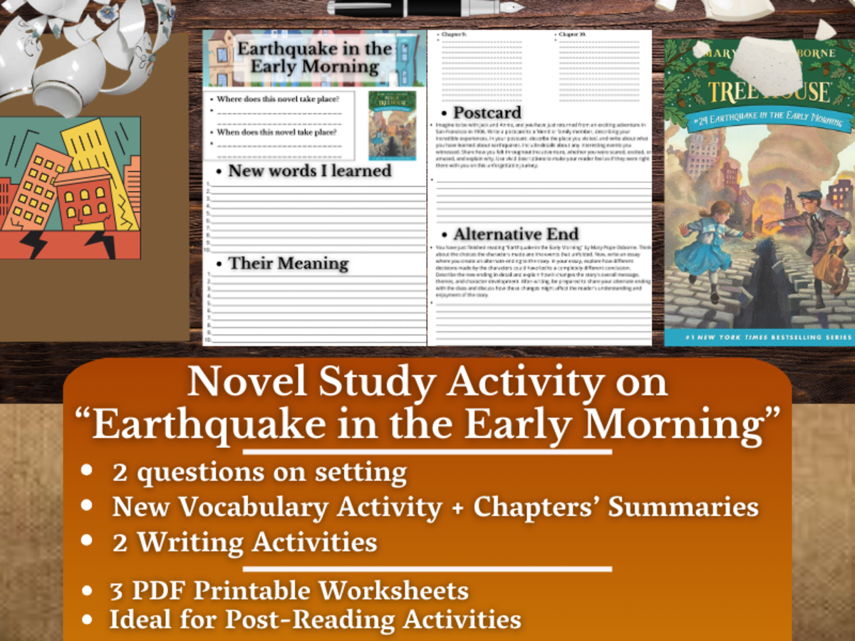 An educational teaching resource from Learning with Alan entitled Novel Study - Earthquake in the Early Morning - Magic Tree House downloadable at Teach Simple.