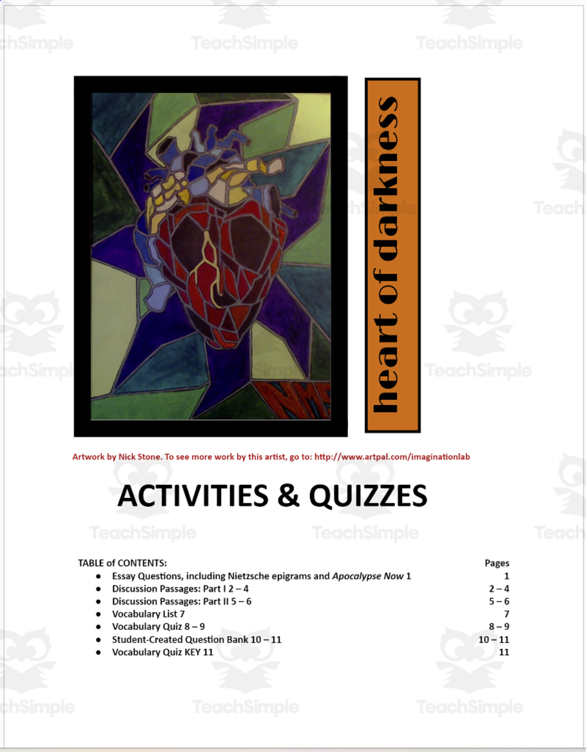 An educational teaching resource from The Education Lab entitled Novel Study Guide: Heart of Darkness downloadable at Teach Simple.