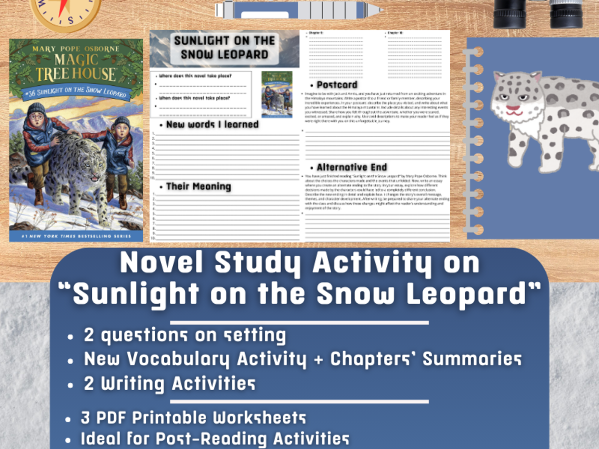 An educational teaching resource from Learning with Alan entitled Novel Study - Sunlight on the Snow Leopard - Magic Tree House downloadable at Teach Simple.