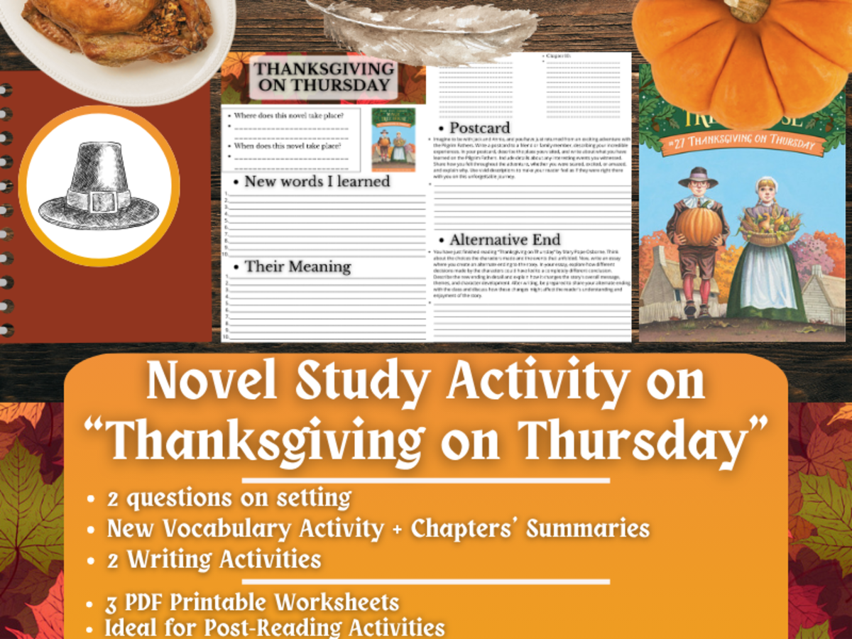An educational teaching resource from Learning with Alan entitled Novel Study - Thanksgiving on Thursday - Magic Tree House downloadable at Teach Simple.