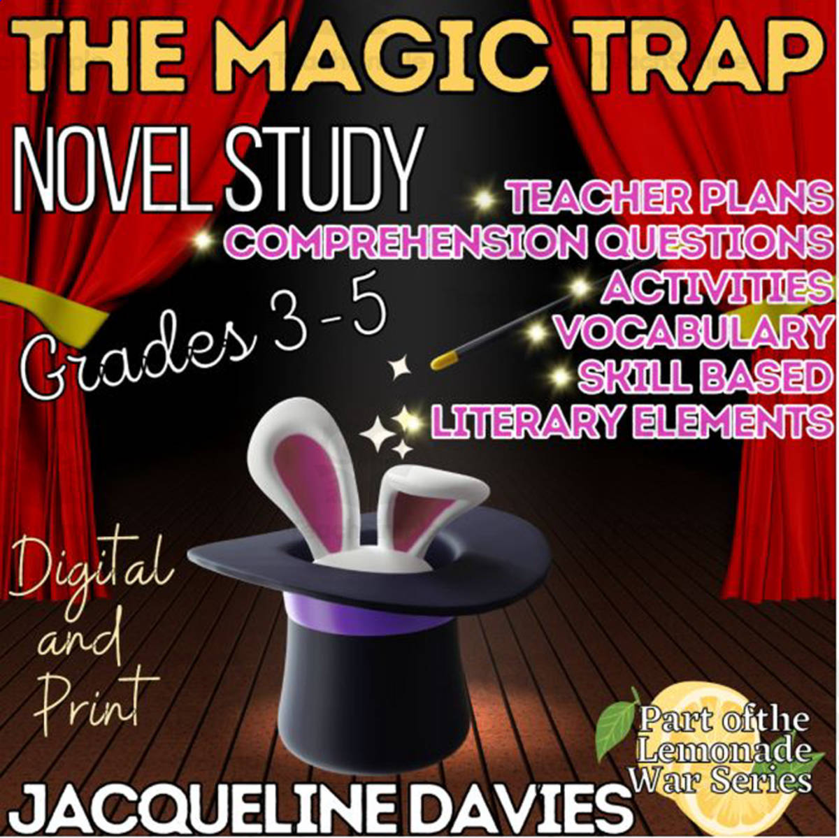 An educational teaching resource from Big Apple Teaching entitled Novel Study: The Magic Trap Novel Study part of Lemonade War Series downloadable at Teach Simple.
