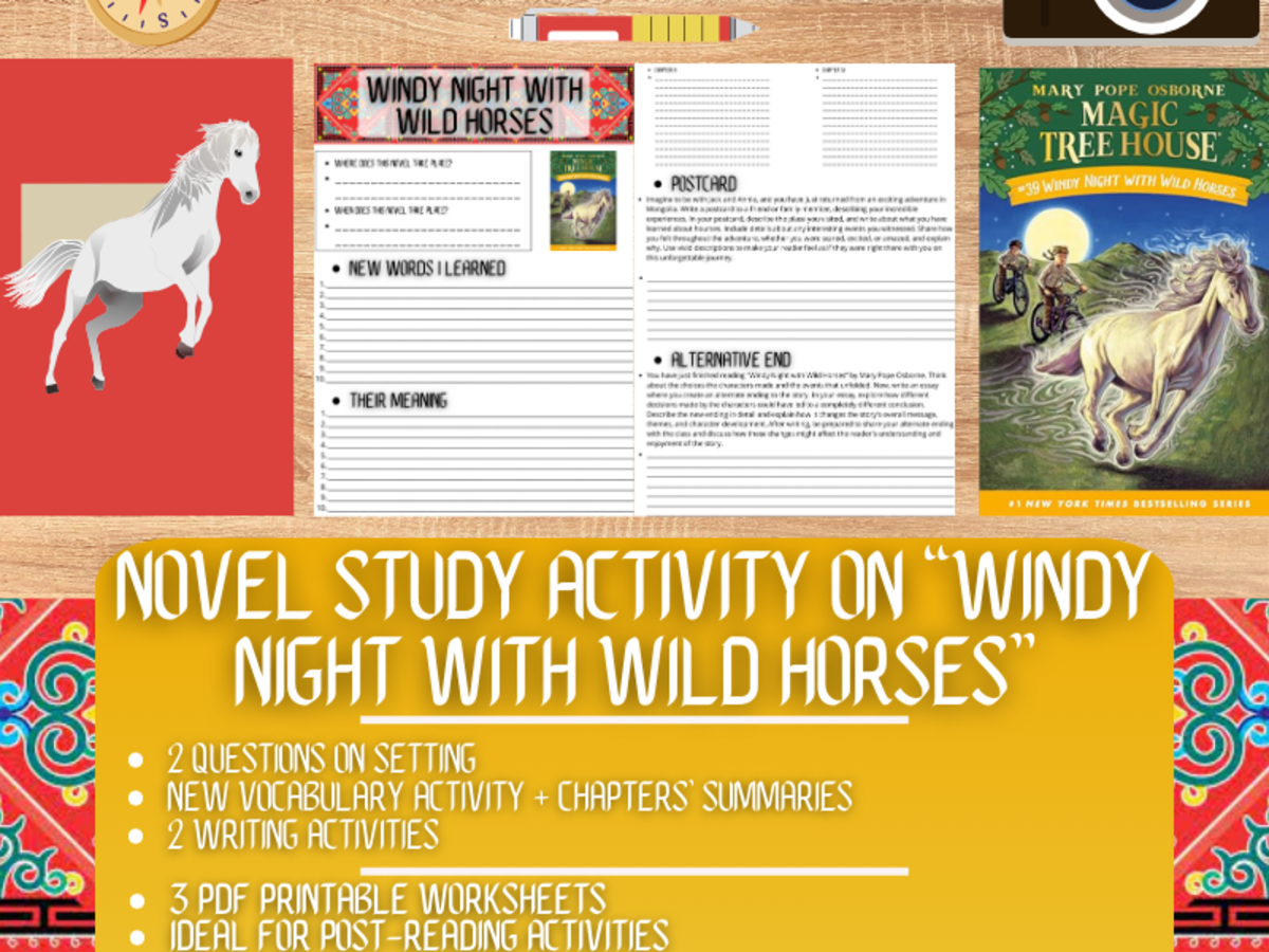 An educational teaching resource from Learning with Alan entitled Novel Study - Windy Night with Wild Horses - Magic Tree House downloadable at Teach Simple.
