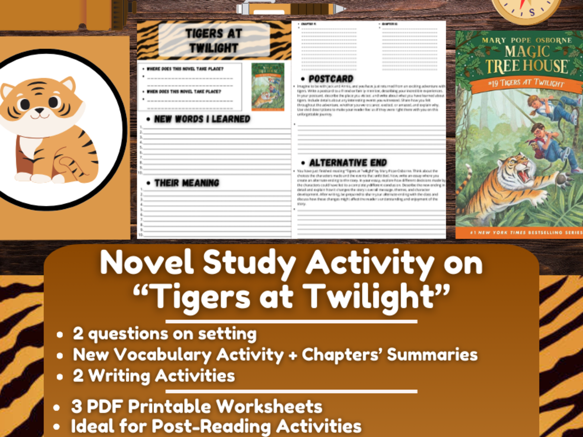 An educational teaching resource from Learning with Alan entitled Novel Study Worksheets - Tigers at Twilight - Magic Tree House downloadable at Teach Simple.