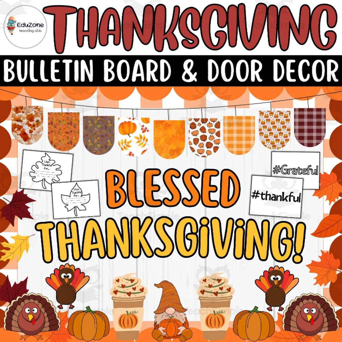 An educational teaching resource from Style Your Classroom entitled November Blessings: Classroom Fall Decor and Thanksgiving Door Display downloadable at Teach Simple.