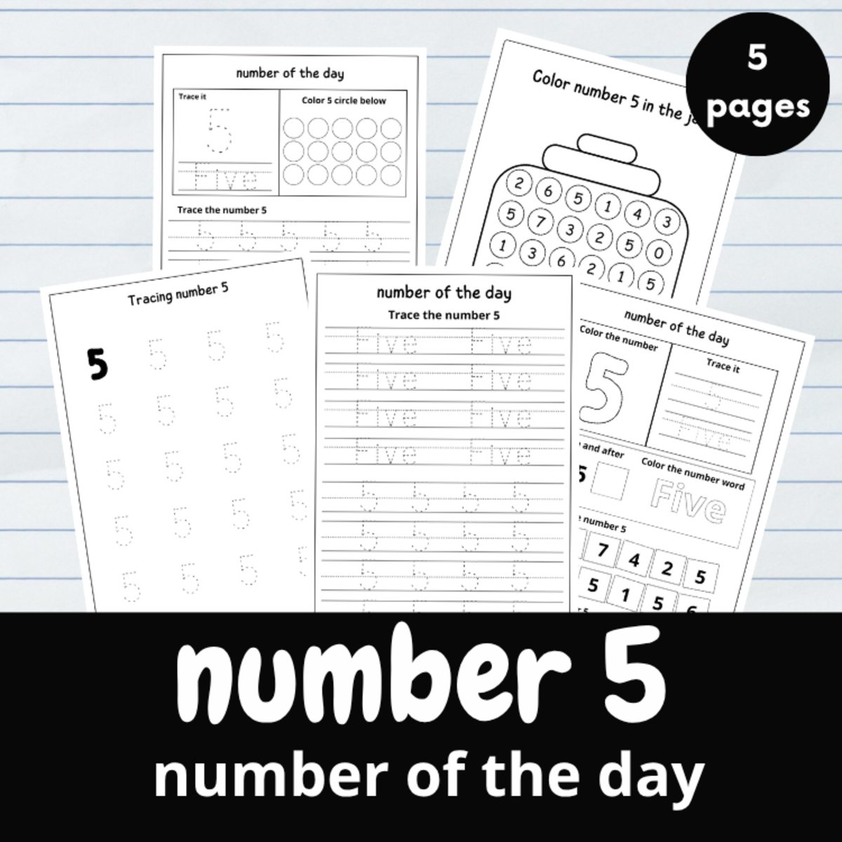An educational teaching resource from successful teachers resource entitled number 5 activity for kindergarten - number 5 tracing worksheets downloadable at Teach Simple.