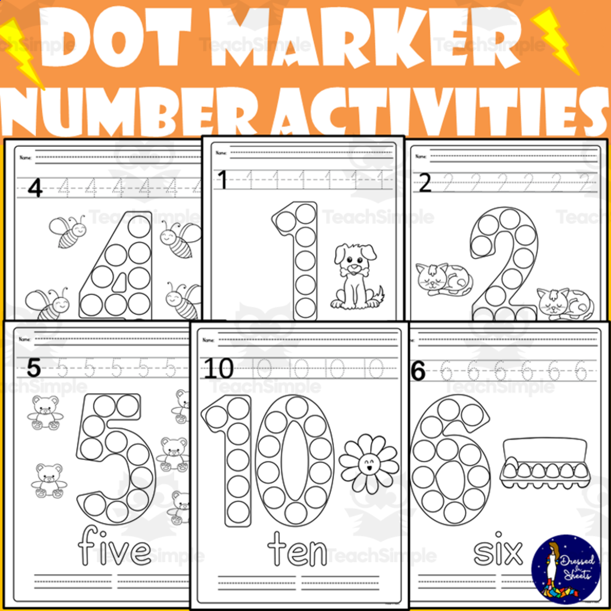 An educational teaching resource from Soumara Siddiqui entitled Number Activities: Dot Marker Fun 0 to 10 downloadable at Teach Simple.