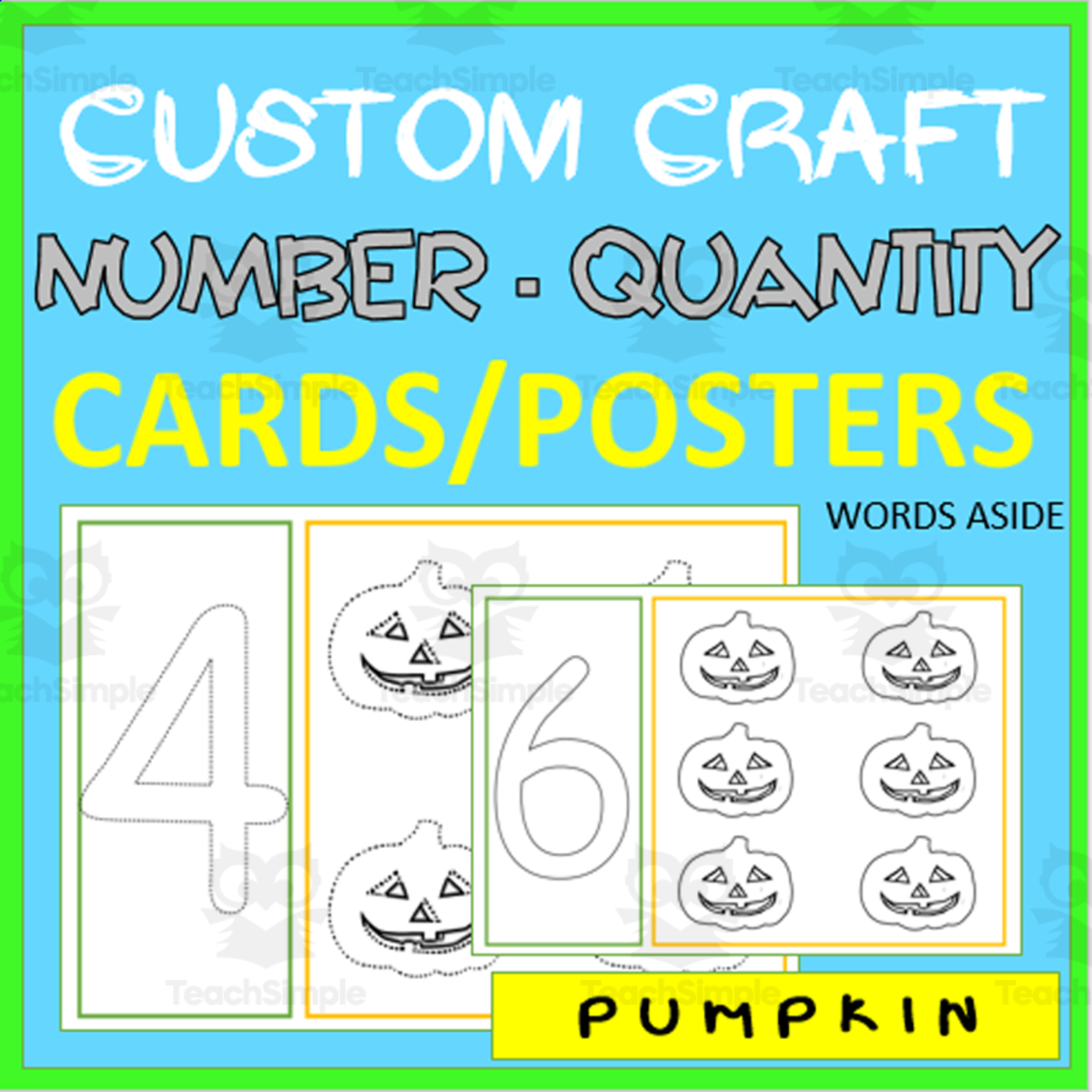 An educational teaching resource from WORDS ASIDE entitled NUMBER AND QUANTITY CUSTOM CARDS | COLOR TRACE | pumpkin downloadable at Teach Simple.