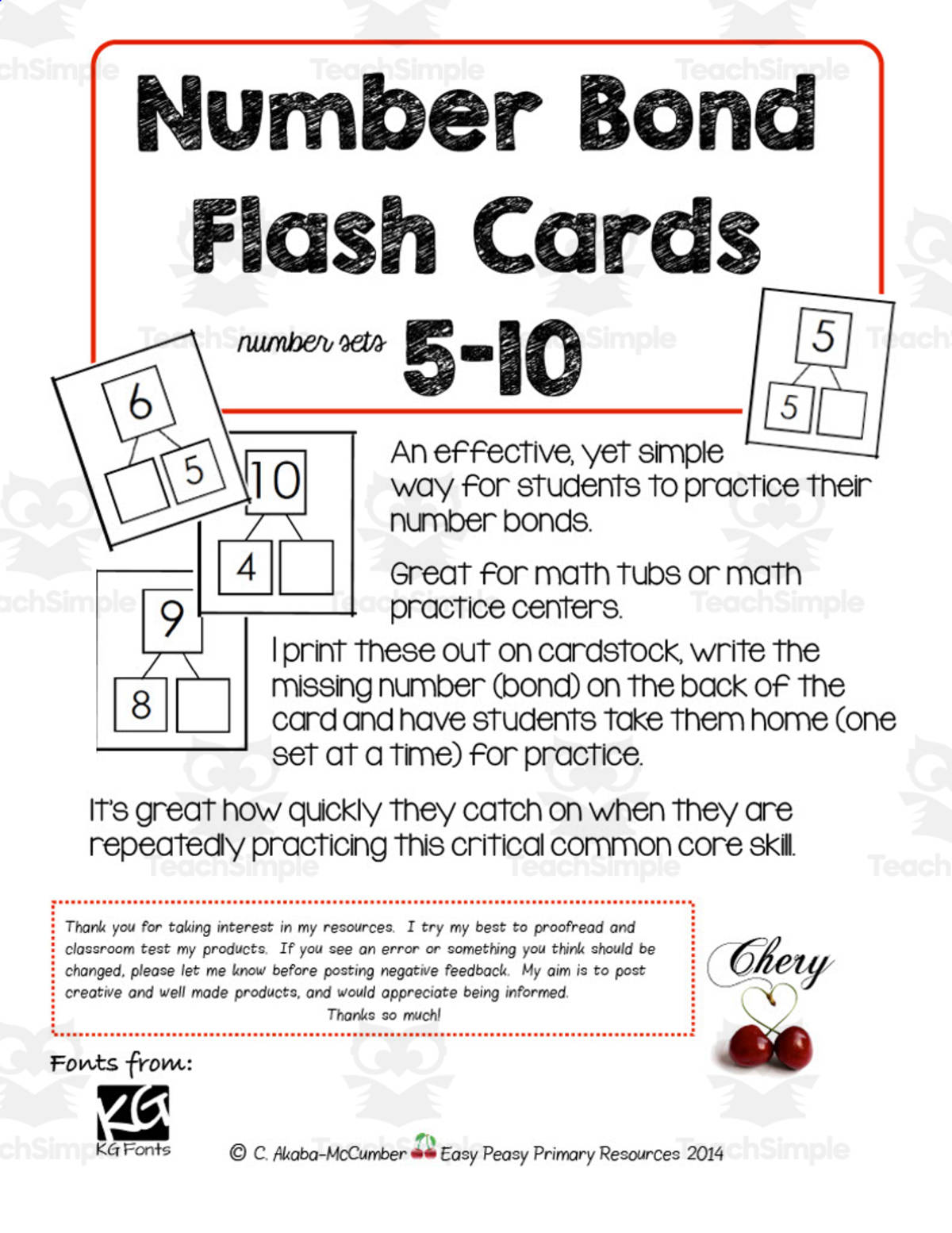 An educational teaching resource from Easy Peasy Primary Resources entitled Number Bond Flash Cards | Number Sets 5-10 downloadable at Teach Simple.