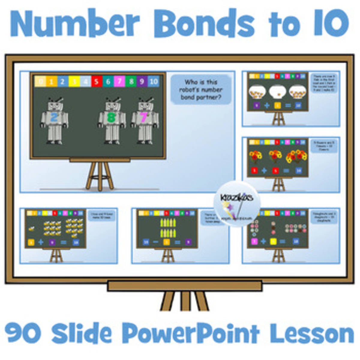 An educational teaching resource from Inspire and Educate By Krazikas entitled Number Bonds to 10 PowerPoint Lesson downloadable at Teach Simple.