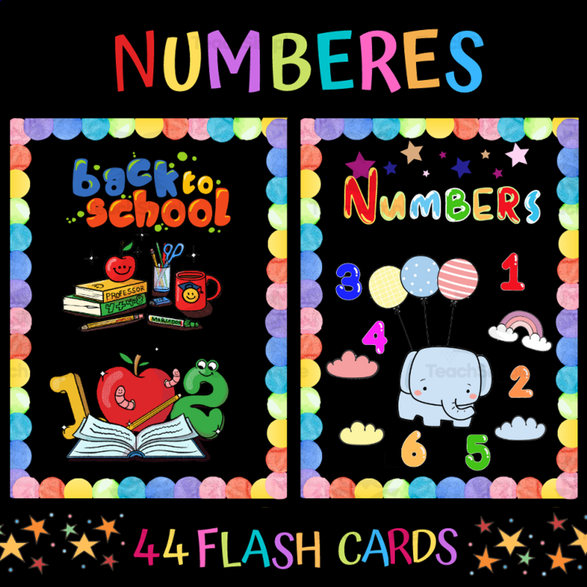 An educational teaching resource from 1 Teaches 2 Learn entitled Number Flash Cards 1-20 downloadable at Teach Simple.