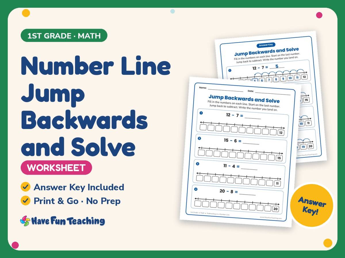 Number Line Jump Backwards and Solve Worksheet – 1st Grade Subtraction preview
