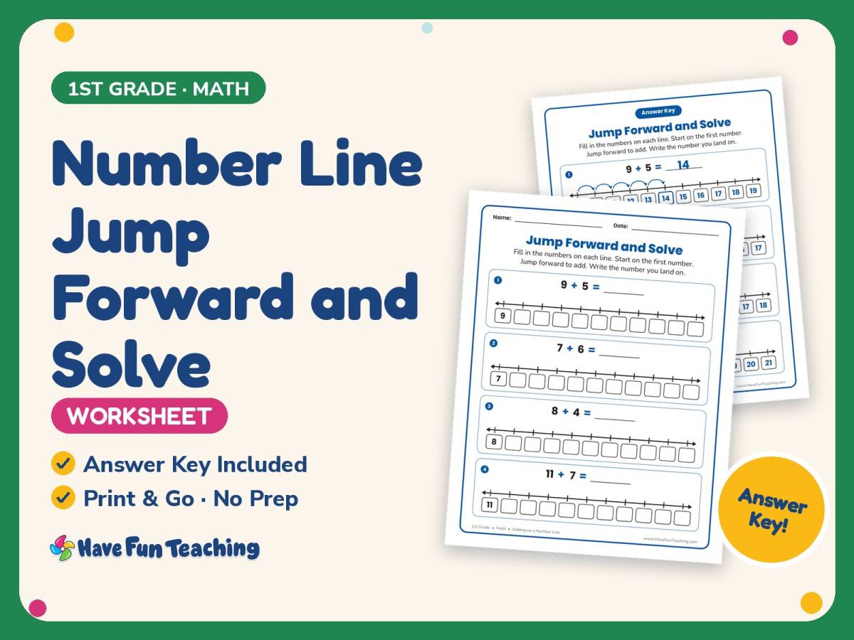 Number Line Jump Forward and Solve Worksheet – 1st Grade Addition preview