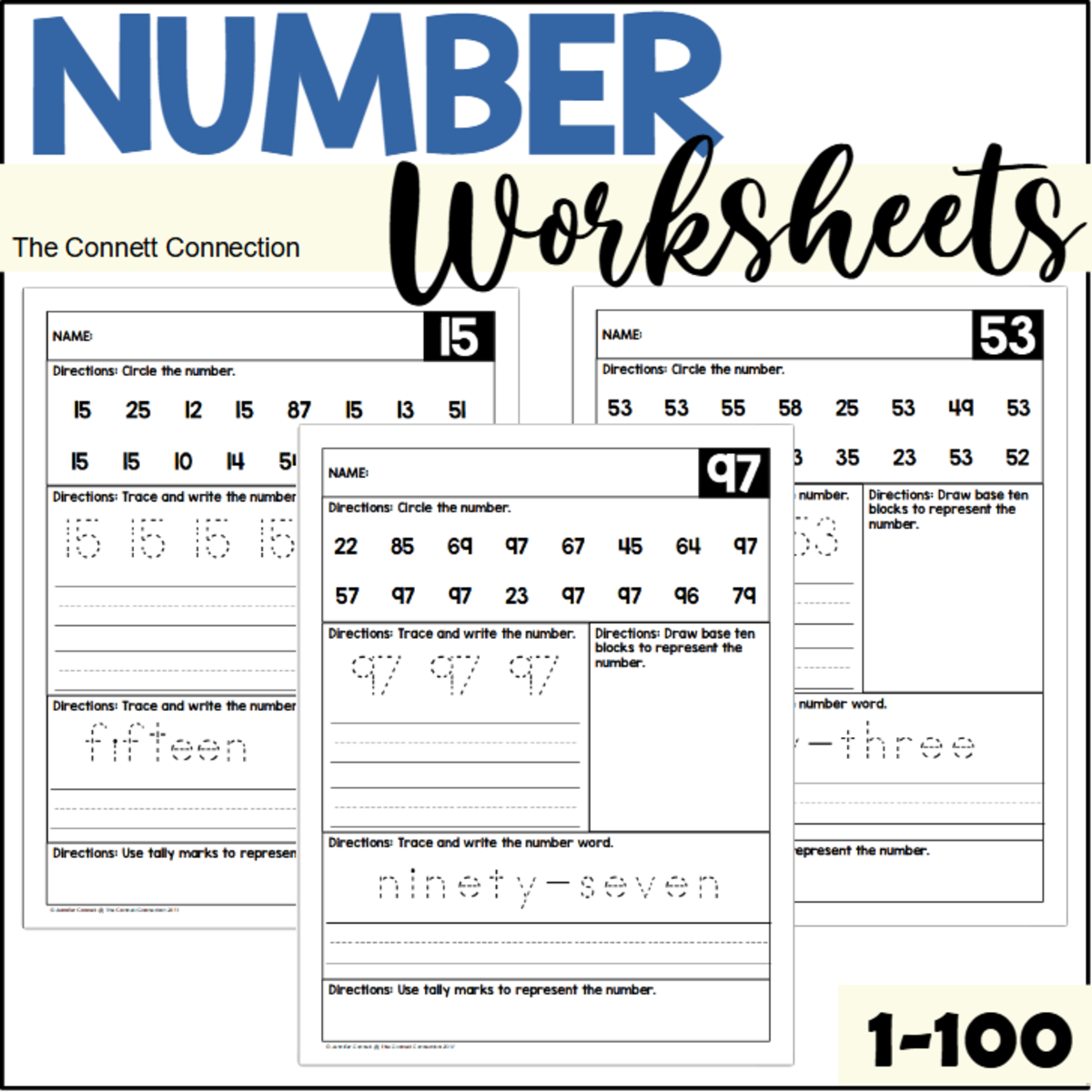 An educational teaching resource from The Connett Connection entitled Number of the Day: Number Sense Worksheets for Numbers to 100 downloadable at Teach Simple.