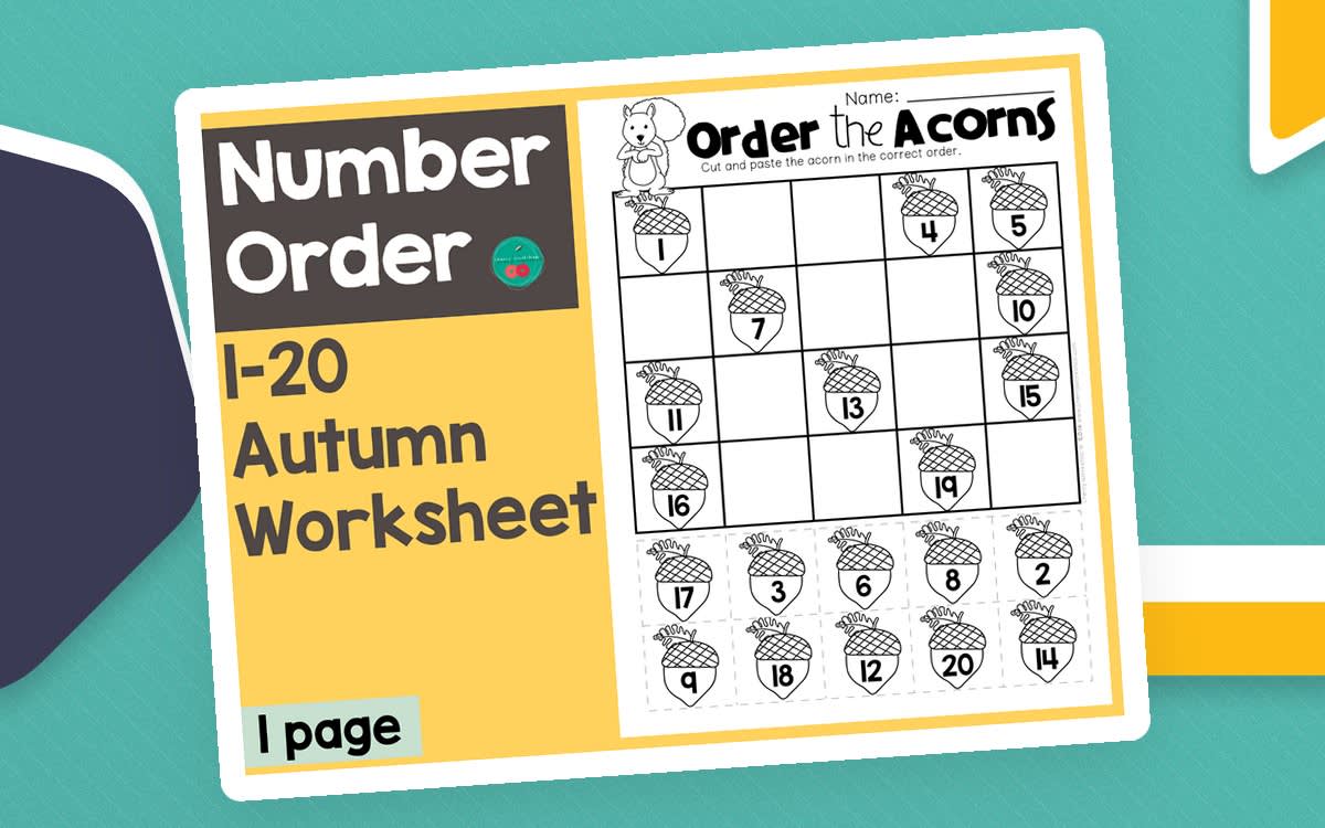 An educational teaching resource from Cherry Workshop entitled Number Order 1-20 downloadable at Teach Simple.