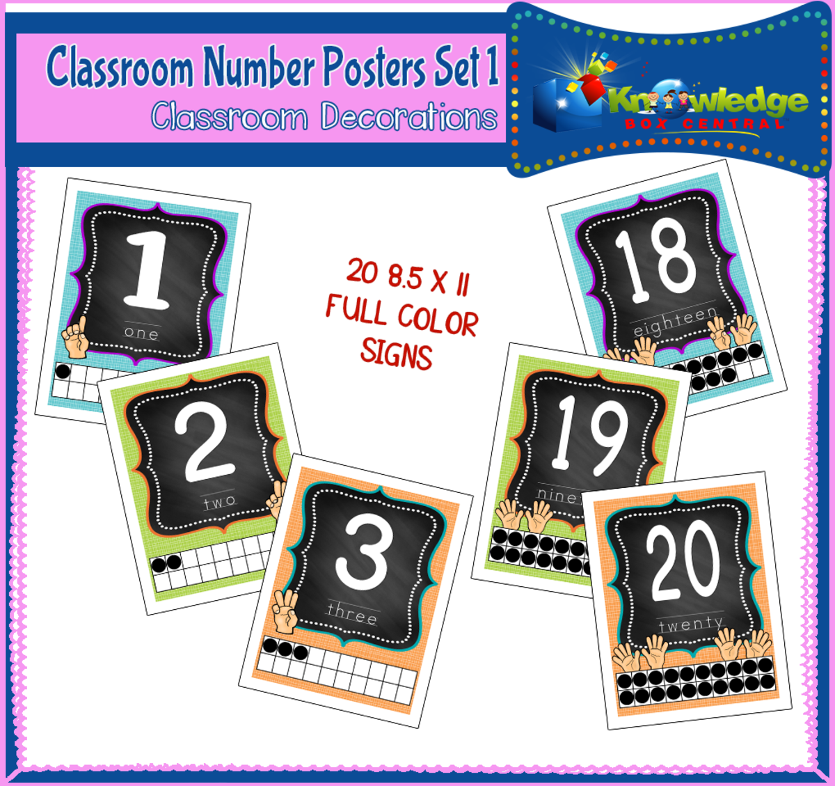 An educational teaching resource from Knowledge Box Central entitled Number Posters Set 1 - Classroom Decorations - EBOOK downloadable at Teach Simple.
