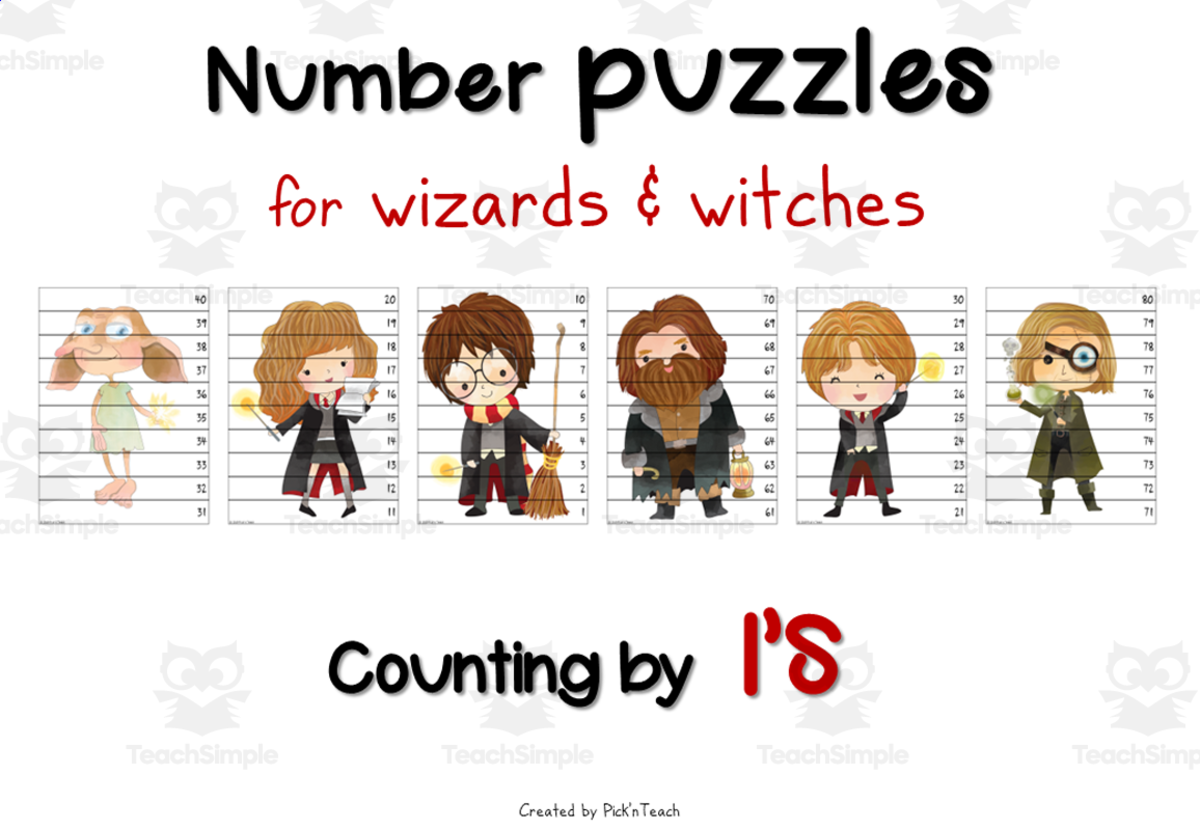 An educational teaching resource from Pick'n Teach entitled NUMBER PUZZLES for wizards - counting by 1s downloadable at Teach Simple.