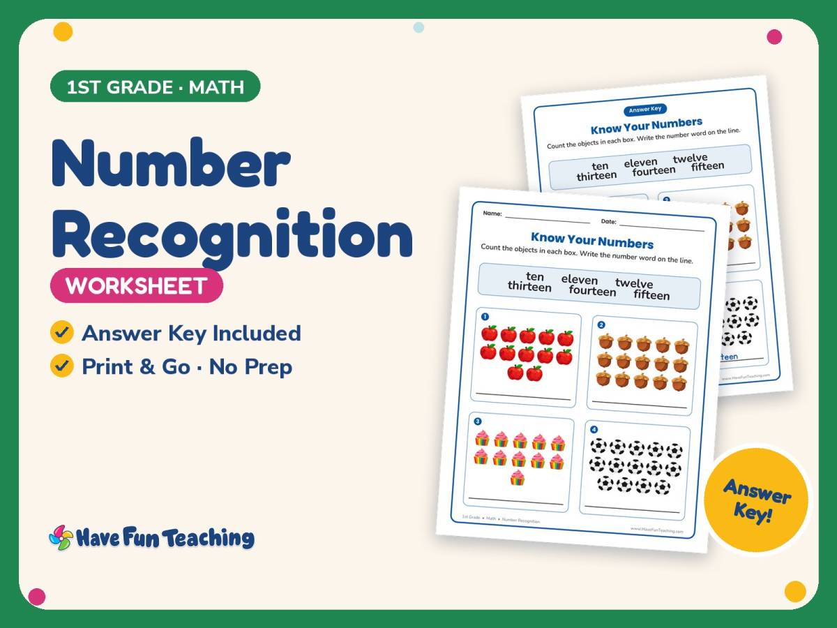 Number Recognition Worksheet – 1st Grade Counting Practice preview