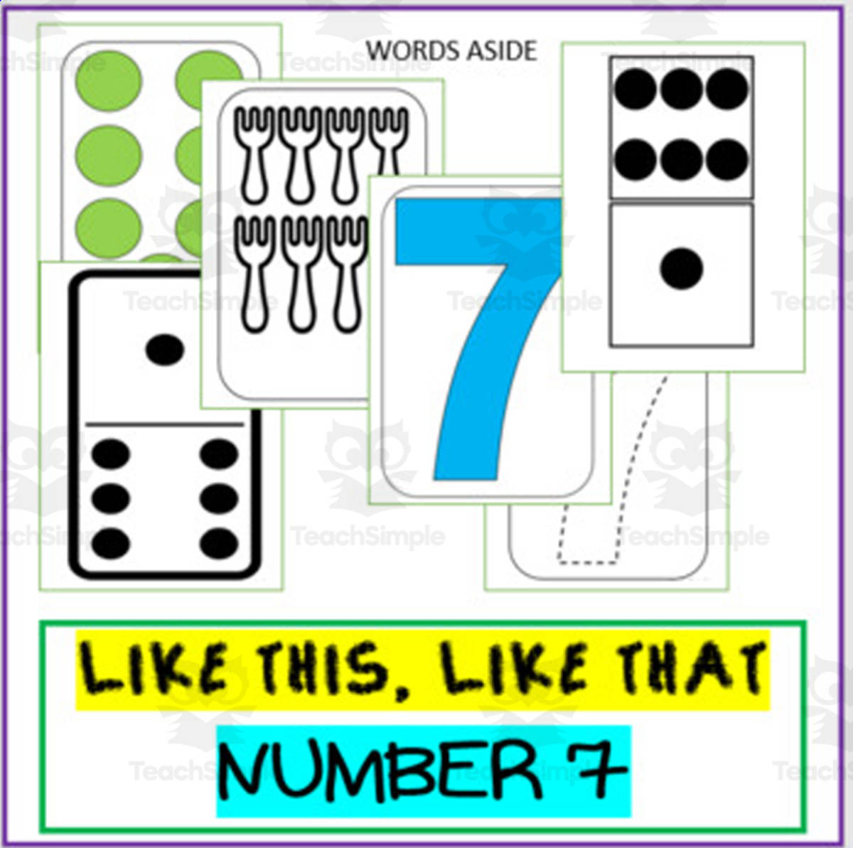 An educational teaching resource from WORDS ASIDE entitled NUMBER SENSE POSTERS ACTIVITY MATS: number '7' trace dot paint count downloadable at Teach Simple.