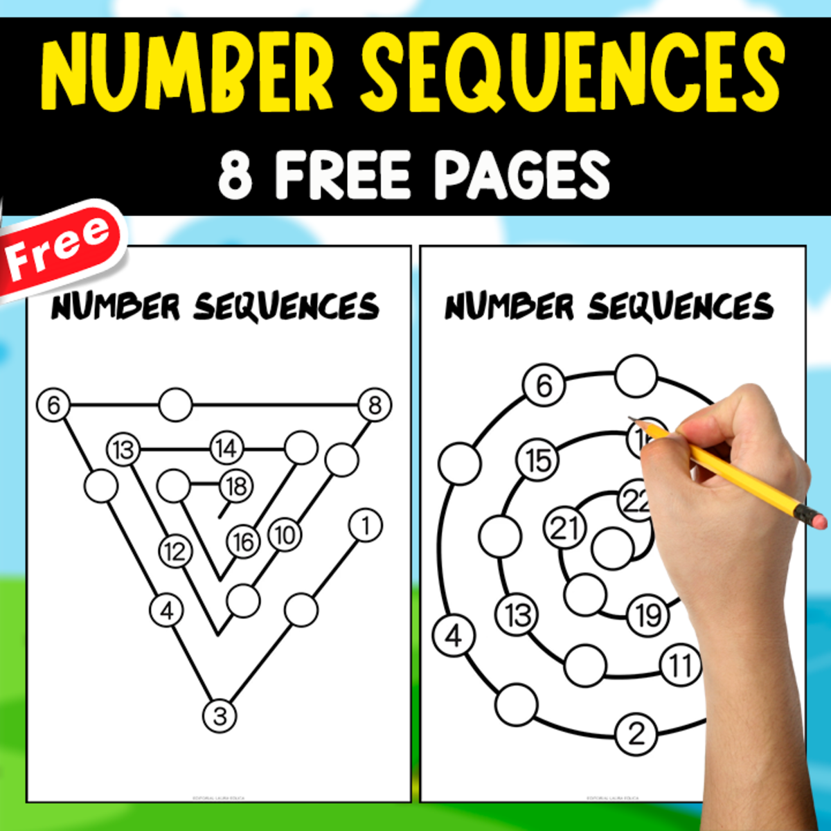 An educational teaching resource from EDITORIAL LAURA EDUCA entitled NUMBER SEQUENCE | 8 FREE PAGES OF EXERCISES downloadable at Teach Simple.