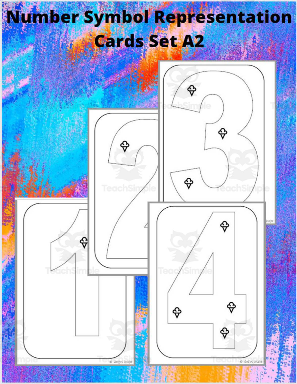 An educational teaching resource from WORDS ASIDE entitled Number Symbol Representation Cards Set A2 downloadable at Teach Simple.