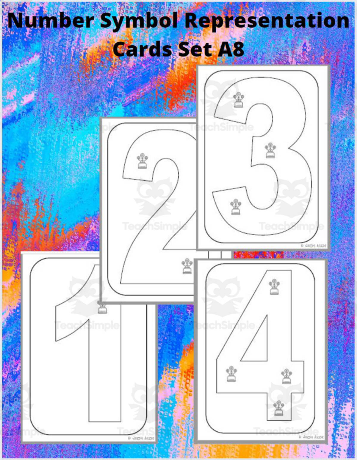 An educational teaching resource from WORDS ASIDE entitled Number Symbol Representation Cards Set A8 downloadable at Teach Simple.
