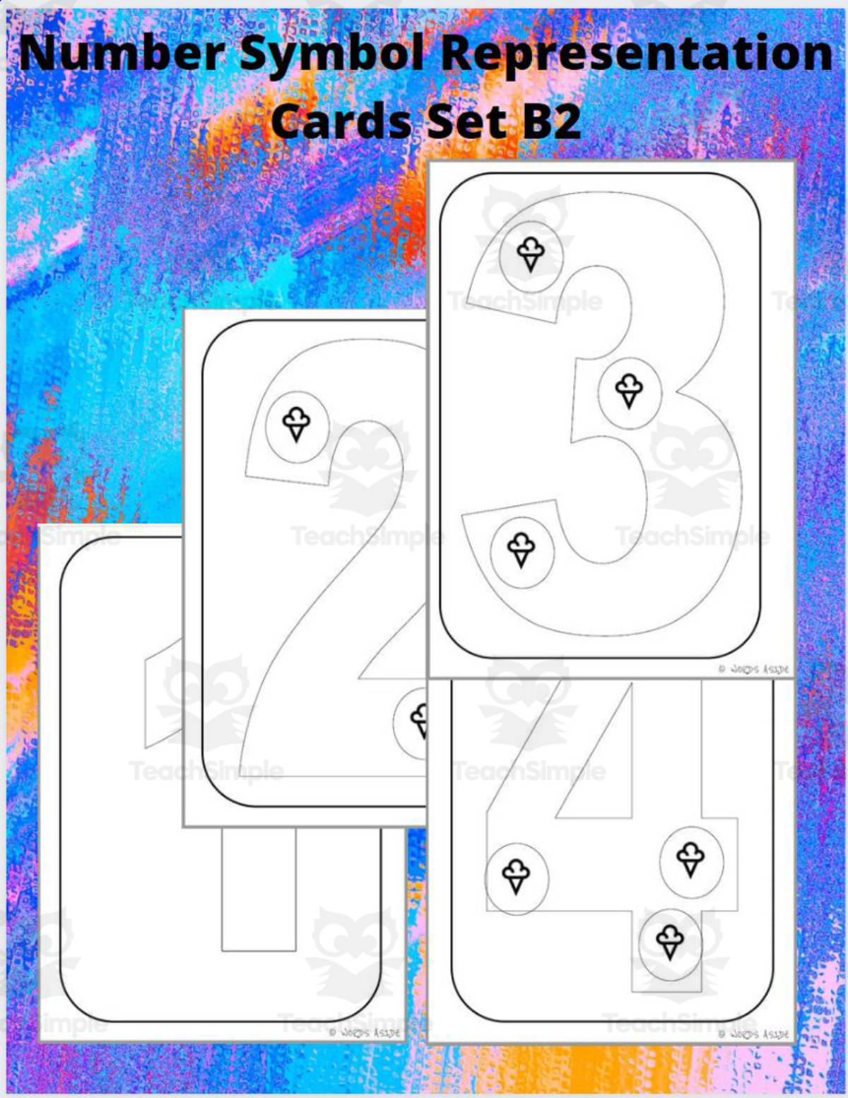 An educational teaching resource from WORDS ASIDE entitled Number Symbol Representation Cards Set B2 downloadable at Teach Simple.