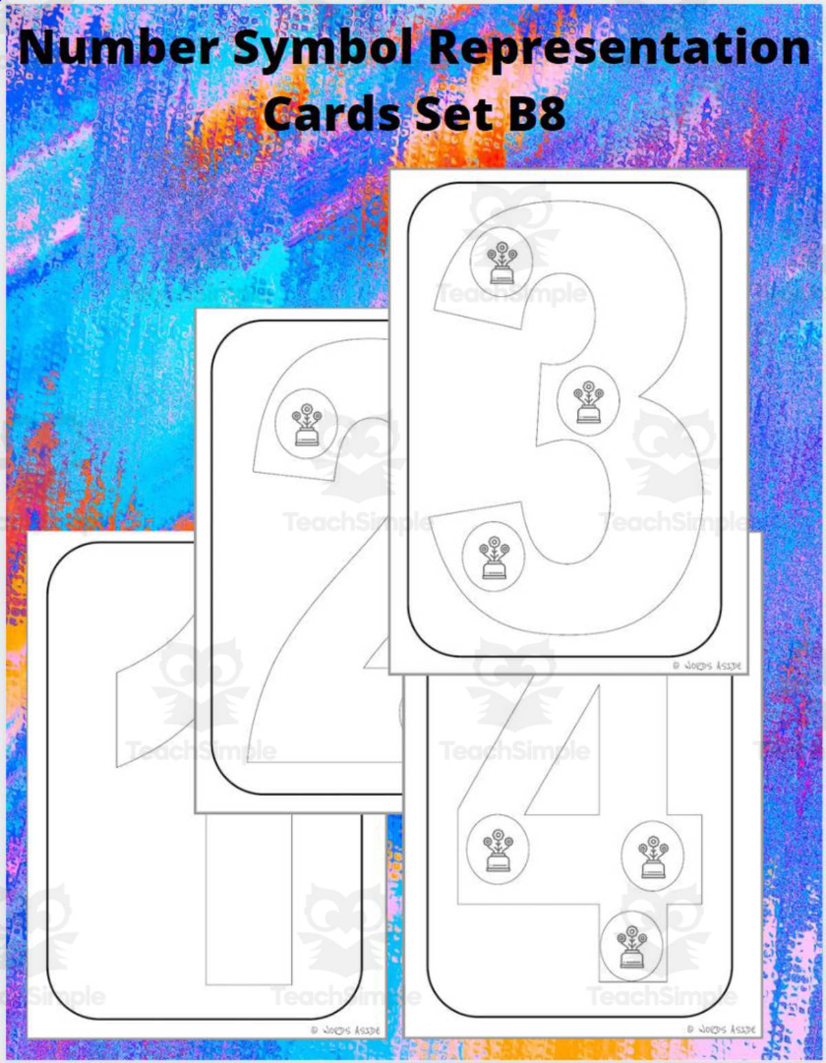 An educational teaching resource from WORDS ASIDE entitled Number Symbol Representation Cards Set B8 downloadable at Teach Simple.