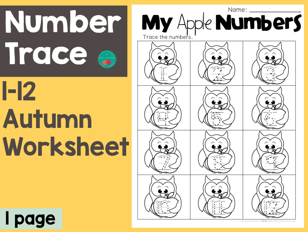 An educational teaching resource from Cherry Workshop entitled Number Trace 1-12 downloadable at Teach Simple.
