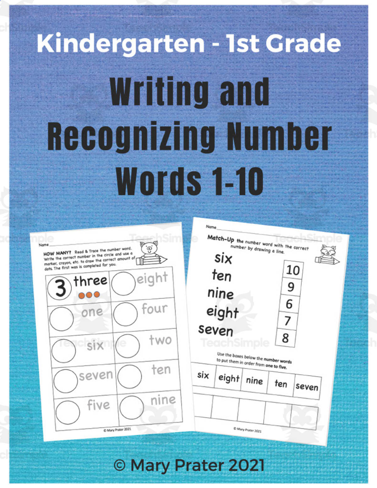 An educational teaching resource from The Kinder Lady entitled Number Words 1-10 Activity Pack downloadable at Teach Simple.