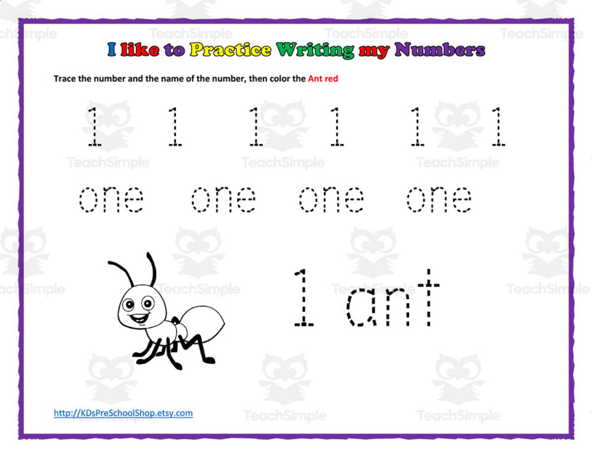 An educational teaching resource from KD's Kids School Shop entitled Number Writing Practice downloadable at Teach Simple.
