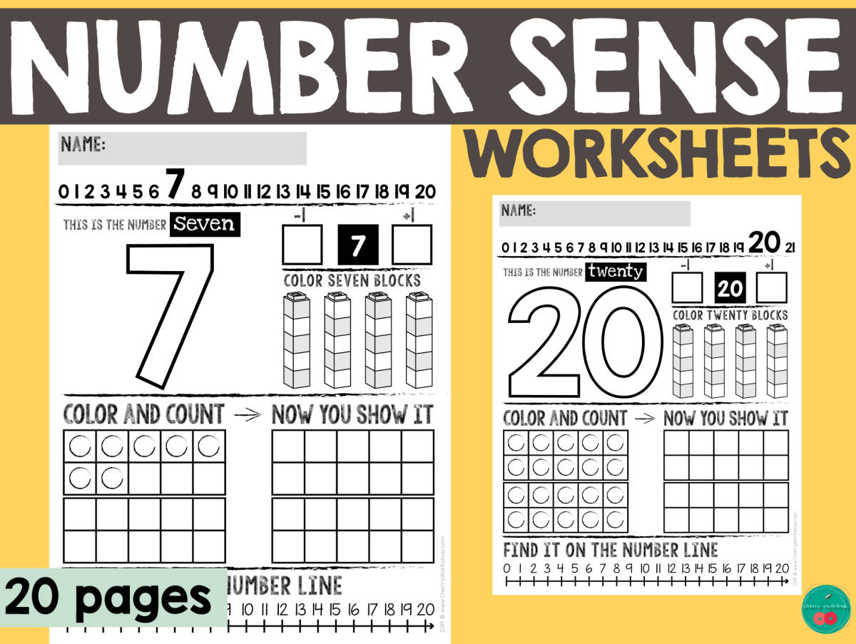 An educational teaching resource from Cherry Workshop entitled Numbers 1-20 Worksheets downloadable at Teach Simple.