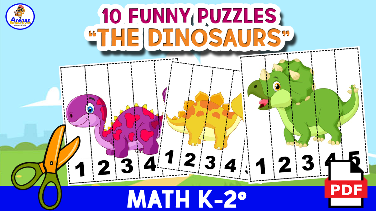 An educational teaching resource from EDITORIAL LAURA EDUCA entitled NUMBERS 1 TO 5 PUZZLES - Dinosaur Theme downloadable at Teach Simple.