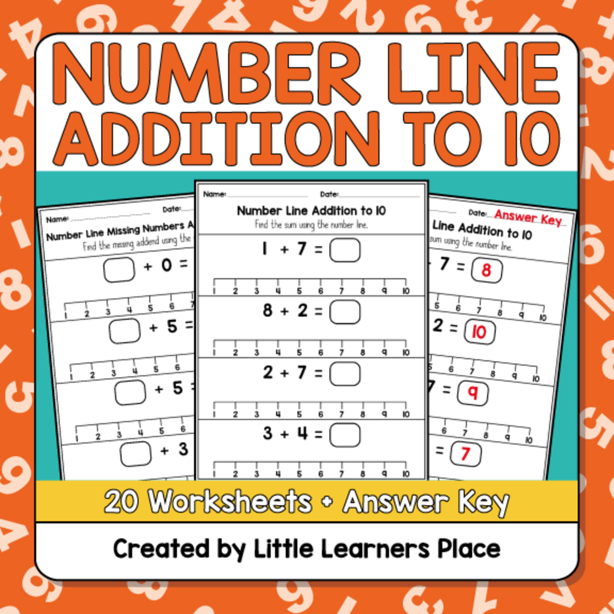 Numbers Addition on a Number Line to 10 Worksheets preview