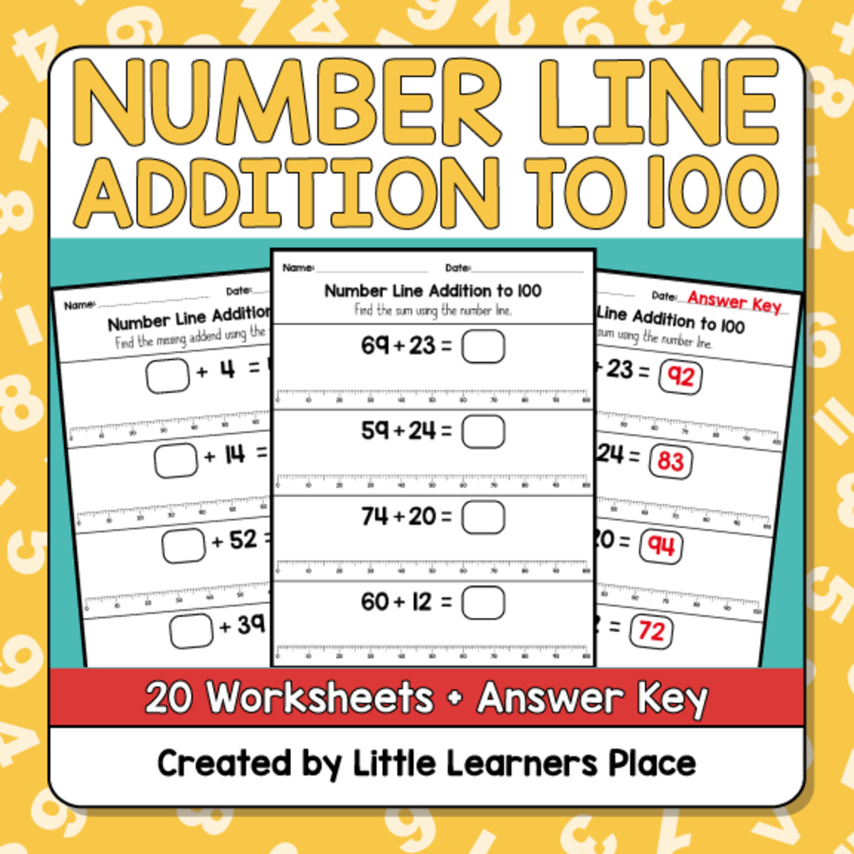 Numbers Addition on a Number Line to 100 Worksheets preview
