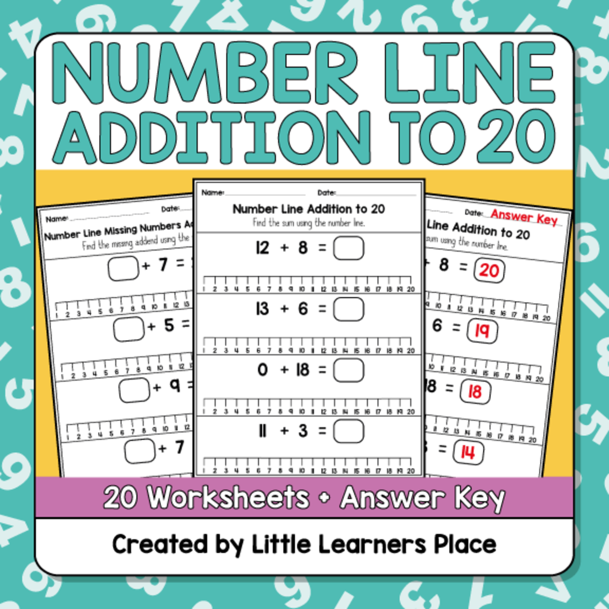 Numbers Addition on a Number Line to 20 Worksheets preview