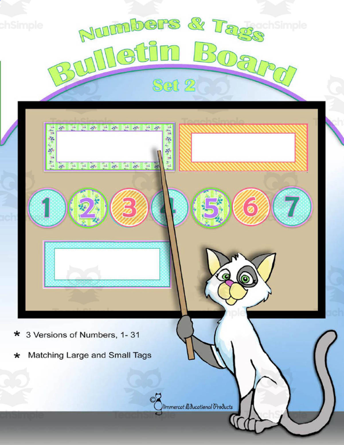 An educational teaching resource from Glimmercat Education entitled Numbers & Tags Bulletin Board - Set 2 downloadable at Teach Simple.
