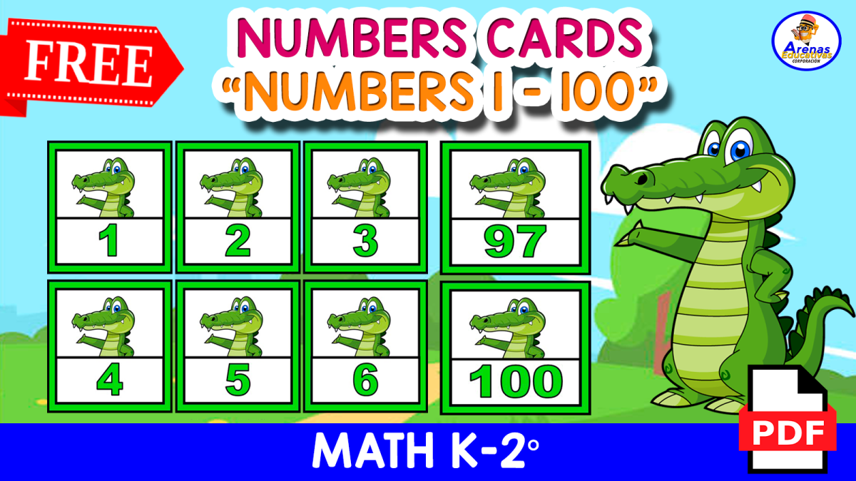 An educational teaching resource from EDITORIAL LAURA EDUCA entitled NUMBERS CARDS 1 TO 100 - Cocodrile Theme downloadable at Teach Simple.