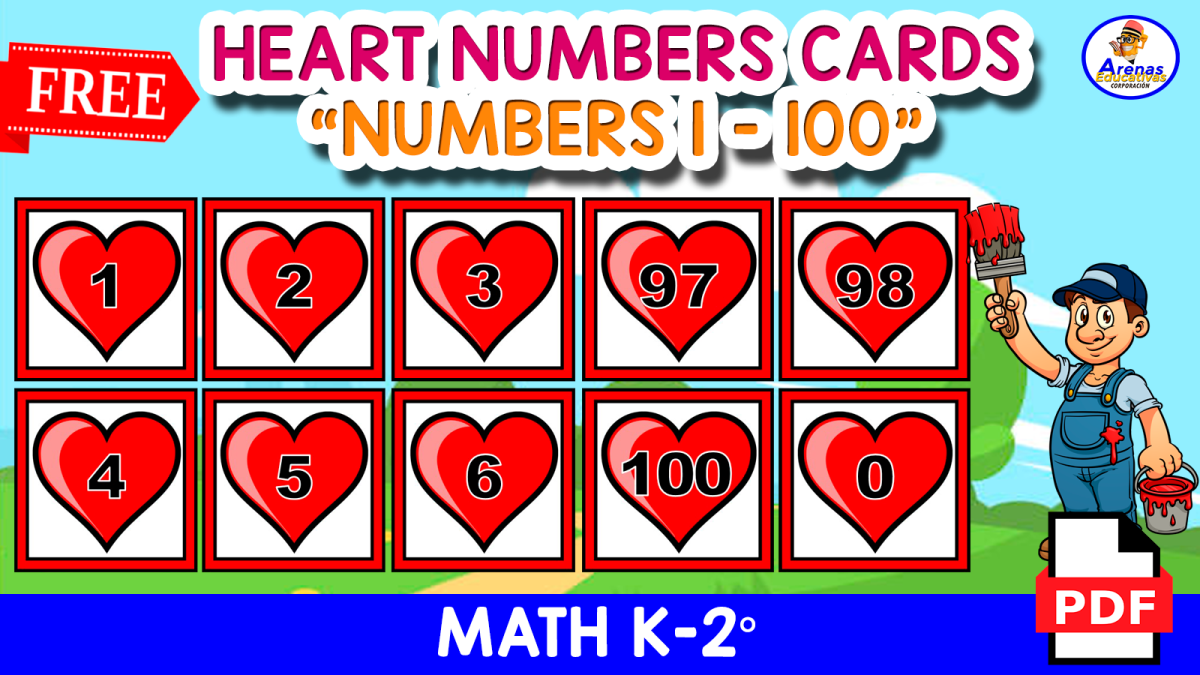 An educational teaching resource from EDITORIAL LAURA EDUCA entitled NUMBERS CARDS 1 TO 100 - Valentine's Day THEME downloadable at Teach Simple.