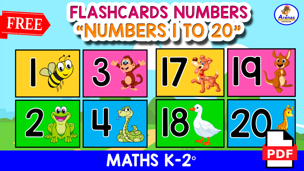 An educational teaching resource from EDITORIAL LAURA EDUCA entitled NUMBERS FLASHCARDS 1 to 20 | Animals Theme downloadable at Teach Simple.
