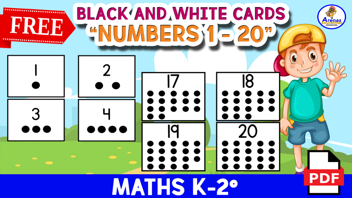 An educational teaching resource from EDITORIAL LAURA EDUCA entitled NUMBERS FLASHCARDS 1 TO 20 - Black and White Version downloadable at Teach Simple.