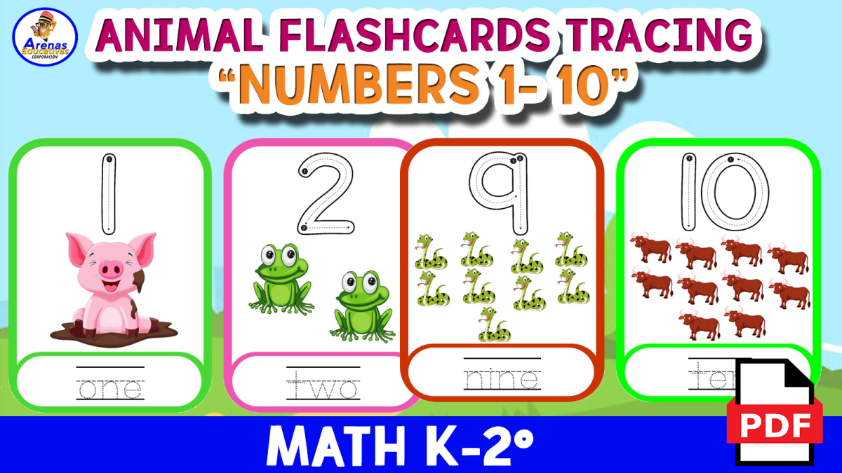 An educational teaching resource from EDITORIAL LAURA EDUCA entitled NUMBERS FLASHCARDS FOR TRACING AND COUNT - Animal Theme downloadable at Teach Simple.