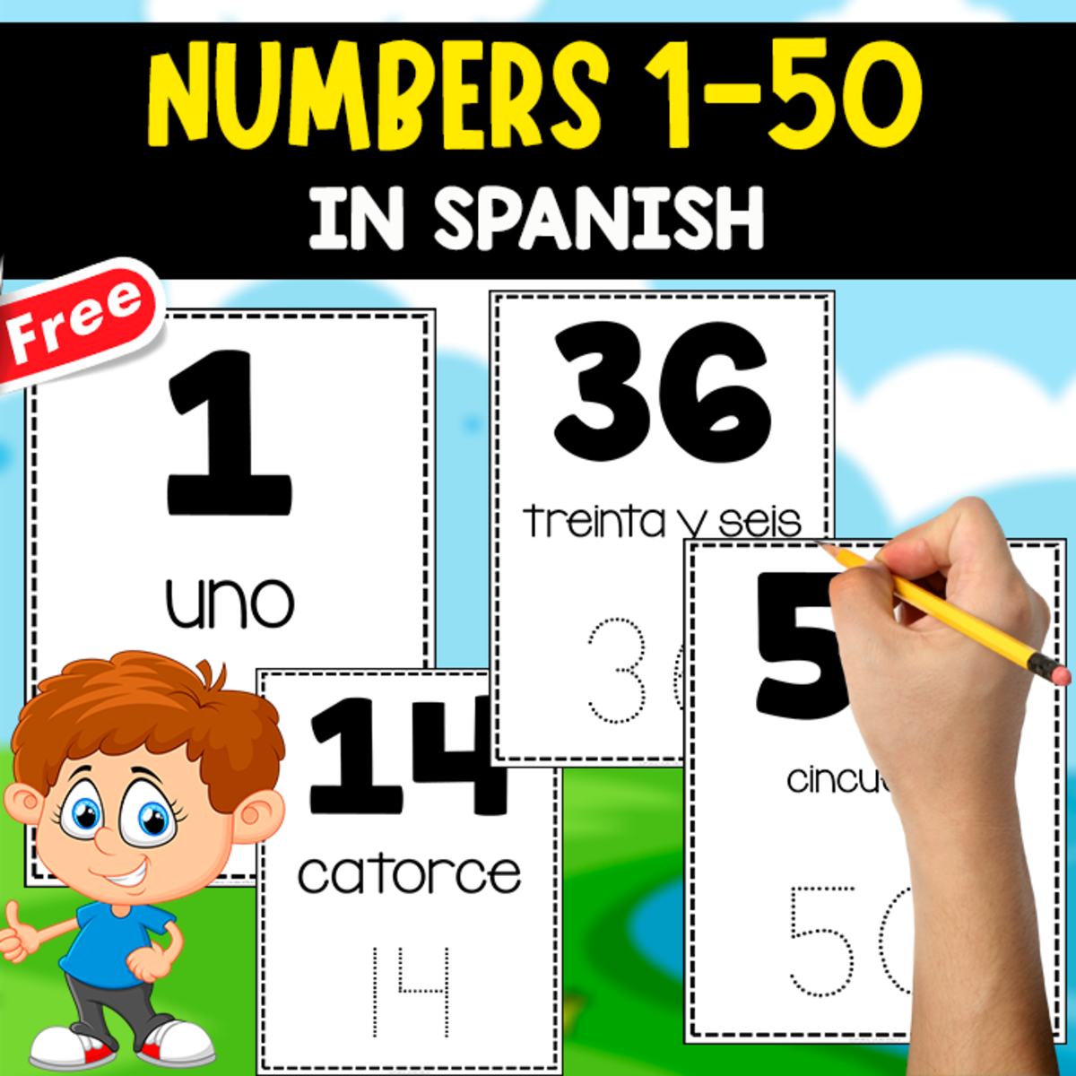 An educational teaching resource from EDITORIAL LAURA EDUCA entitled NUMBERS FLASHCARDS IN SPANISH | 1 TO 50 | FANTASTIC RESOURCE! downloadable at Teach Simple.