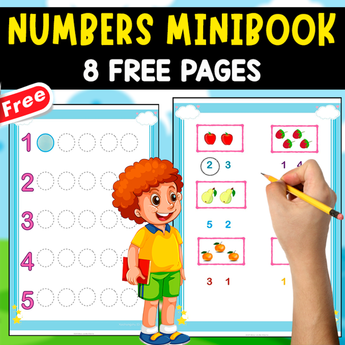 An educational teaching resource from EDITORIAL LAURA EDUCA entitled NUMBERS MINIBOOK | 8 FREE PAGES FOR KIDS downloadable at Teach Simple.