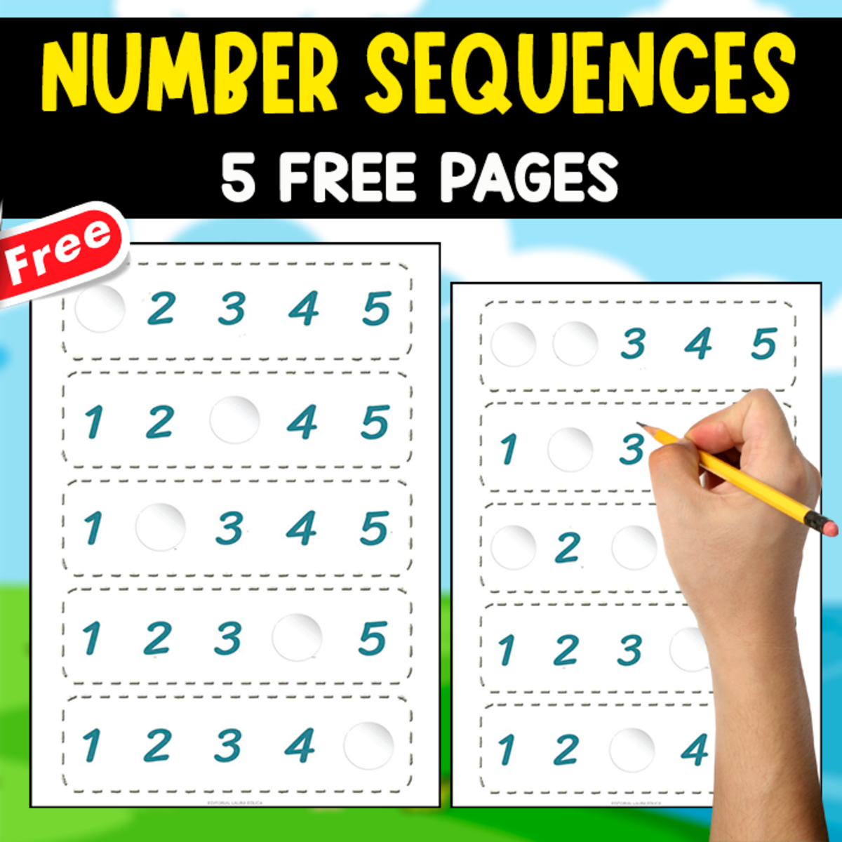 An educational teaching resource from EDITORIAL LAURA EDUCA entitled NUMBERS SEQUENCES 1-5 | 5 FREE PAGES downloadable at Teach Simple.