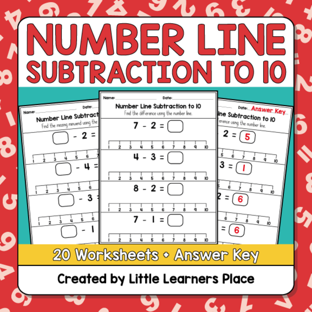Numbers Subtraction on a Number Line to 10 Worksheets preview