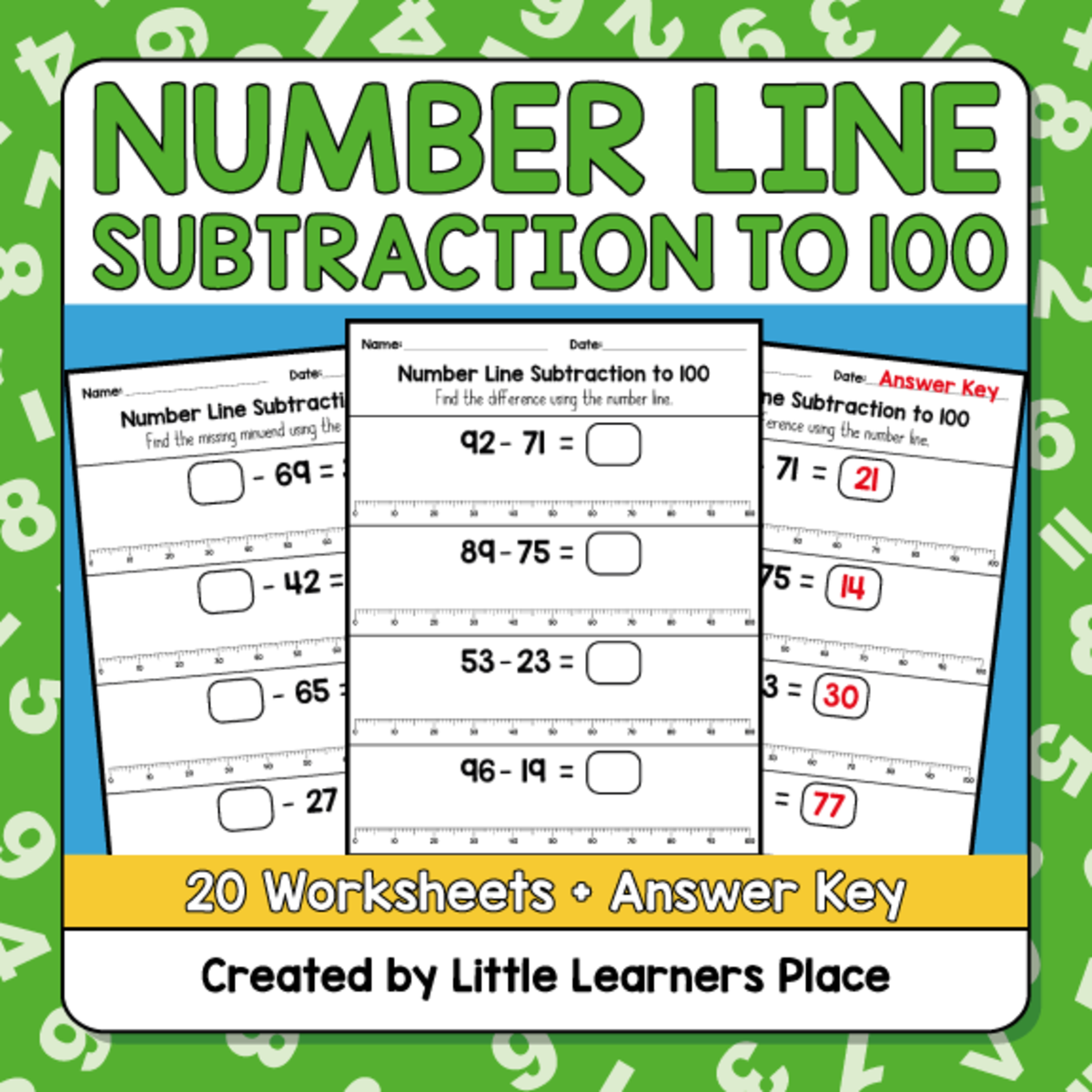 Numbers Subtraction on a Number Line to 100 Worksheets preview