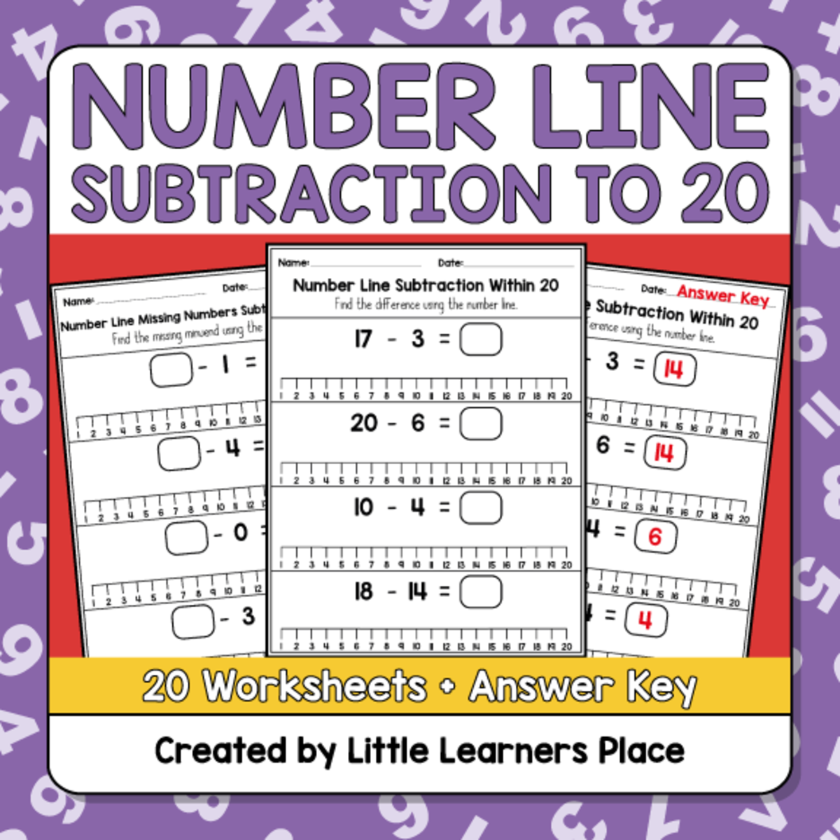 Numbers Subtraction on a Number Line to 20 Worksheets preview