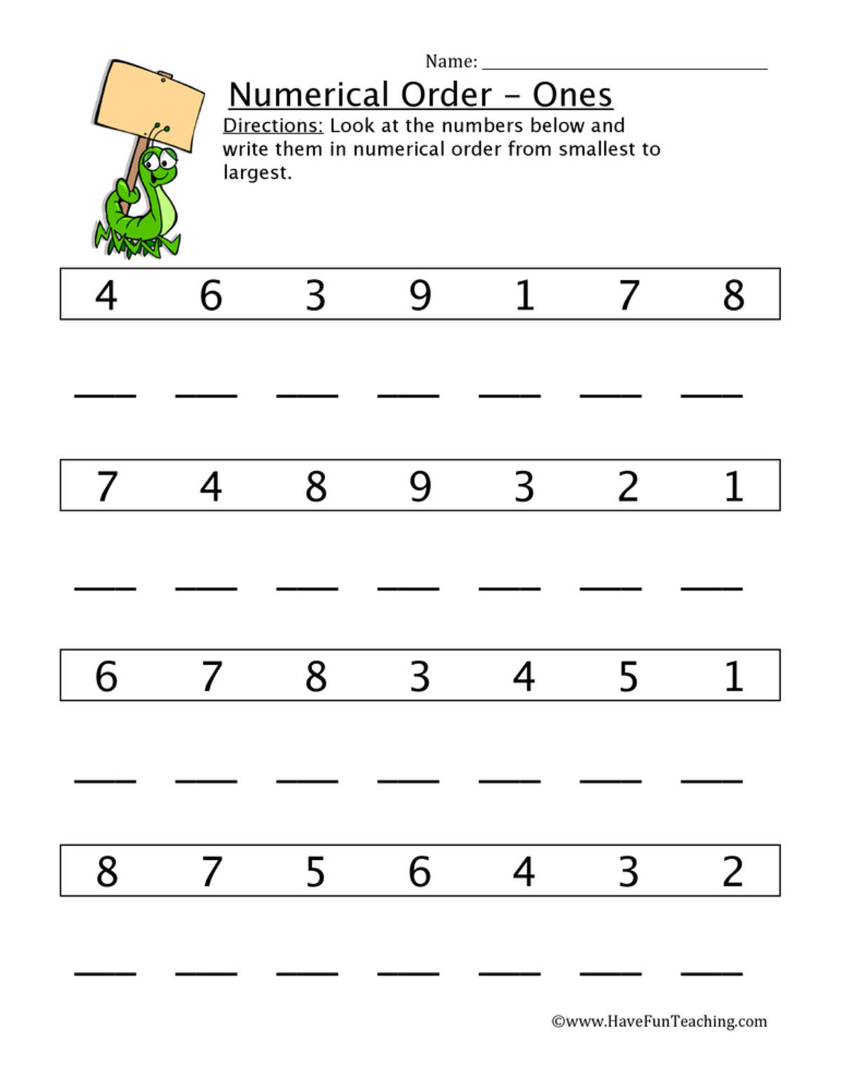 An educational teaching resource from Have Fun Teaching entitled Numerical Order Worksheets downloadable at Teach Simple.